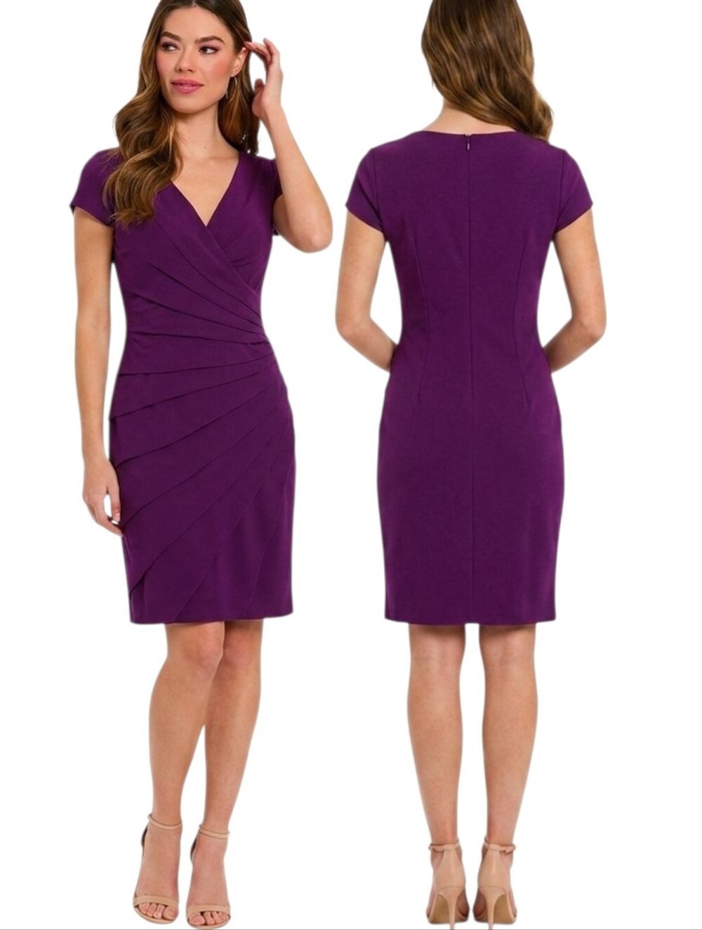 LONDON TIMES Purple Short Sleeve Sheath Dress - Size 10
